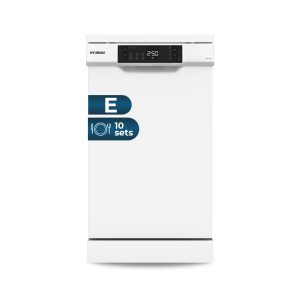 Lavavajillas Hyundai,Capacidad 10sets, Clase E. Dimensiones: 85cm 44,8cm 59,8cm. Color Blanco, Control con Display. 2 Bandejas y 6 Programas.