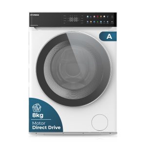 Lavadora Hyundai,Capacidad 8kg 1400rpm, Clase A. Dimensiones: 85cm 60cm 60cm. Color Blanco, Control con Display táctil. Motor Direct Drive. Programas: Vapor Antialérgico.