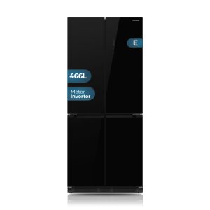 Frigorífico 4 Puertas de semi integración Hyundai, No Frost. Clase E. Dimensiones: 193cm 83,3cm 59,8cm. Color Cristal negro, Control con Display táctil. Motor Inverter.