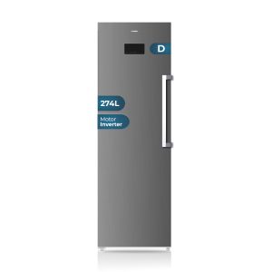 Congelador vertical Hyundai, No Frost. Capacidad 274L, Clase D. Dimensiones: 185cm 60cm 66cm. Color Inox, Control con Display táctil. Motor Inverter.