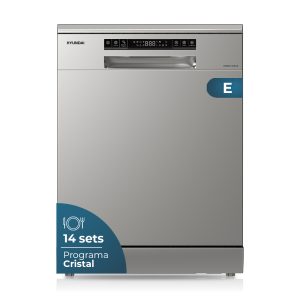 Lavavajillas Hyundai,Capacidad 14sets, Clase E. Dimensiones: 84,5cm 59,8cm 59cm. Color Inox, Display. 2 Bandejas y 7 Programas.