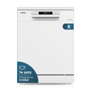 Lavavajillas Hyundai,Capacidad 14sets, Clase E. Dimensiones: 84,5cm 59,8cm 59cm. Color Blanco, Display. 2 Bandejas y 7 Programas.