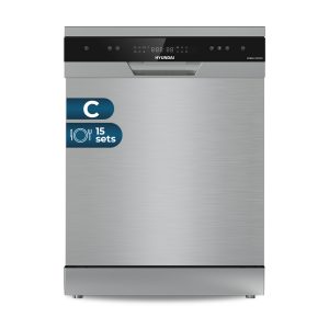 Lavavajillas Hyundai,Capacidad 15sets, Clase C. Dimensiones: 84,5cm 59,8cm 59cm. Color Inox, Control con Display táctil. 3 Bandejas y 7 Programas.