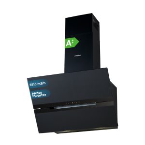 Campana Inclinada Hyundai, Clase A++ Dimensiones: 112,6cm 69,5cm 40,3cm. Color Cristal negro, Control Táctil Motor Inverter. Potencia de aspiración 831,1 m3/h, 64 dB. Función Booster.