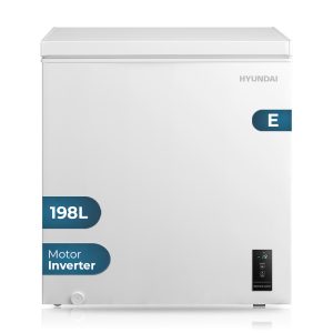 Congelador horizontal Hyundai, Cíclico. Capacidad 198L, Clase E. Dimensiones: 85cm 77cm 56cm. Color Blanco, Control con Display. Motor Inverter.