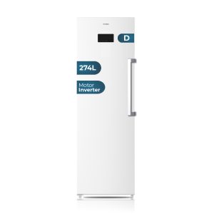 Congelador vertical Hyundai, No Frost. Capacidad 274L, Clase D. Dimensiones: 185cm 60cm 66cm. Color Blanco, Control con Display táctil. Motor Inverter.