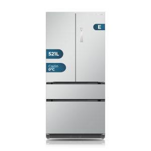 Frigorífico French Door de semi integración Hyundai, No Frost. Capacidad 521 L, Clase E. Dimensiones: 193cm 90,8cm 59,8cm. Inox Control con Display táctil. Motor Inverter.