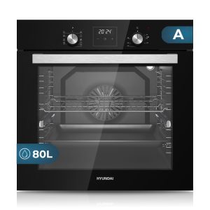 Horno Multifunción Hyundai 80L A 59,5cm 59,6cm 54,8cm Cristal negro Display 9P G.Telescópicas Turbo