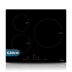 Placa Inducción Hyundai 6600W 5,6cm 59cm 52cm Cristal negro Slider 3Z Booster Stop&Go
