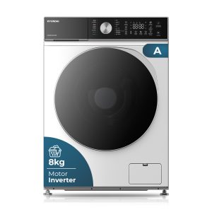 Lavadora Hyundai,Capacidad 8kg 1200rpm, Clase A. Dimensiones: 85cm 59,5cm 48cm. Color Blanco, Control con Display táctil. Motor Inverter. Programas: Vapor.