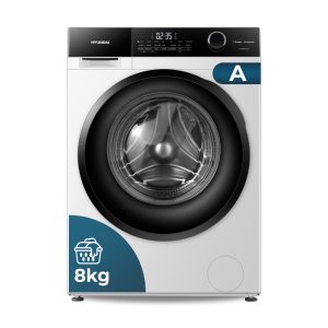 Lavadora Hyundai 8kg 1400rpm A 84,5cm 59,5cm 54cm Blanco Display táctil Inverter Vapor Antialérgico Puerta XXL T.Waterdrop C.Boomerang