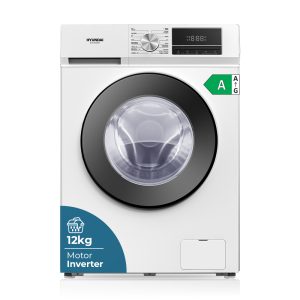 Lavadora Hyundai,Capacidad 12kg 1400rpm, Clase A. Dimensiones: 85cm 59,5cm 65cm. Color Blanco, Control con Display. Motor Inverter. Programas: Vapor Antialérgico.