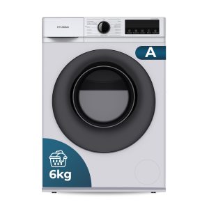 Lavadora Hyundai,Capacidad 6kg 1200rpm, Clase A. Dimensiones: 84,5cm 59,8cm 40,5cm. Color Blanco, Control con Display. Motor Inverter. Programas: Vapor.