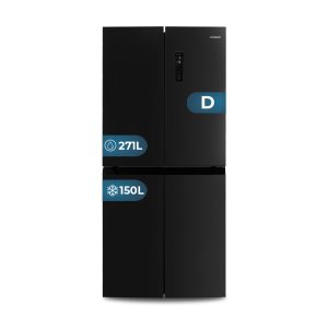 Frigorífico 4 Puertas Hyundai, No Frost. Clase D. Dimensiones: 180cm 79,5cm 70cm. Color Dark Inox, Control con Display. Motor Inverter.