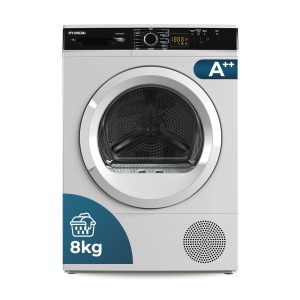 Secadora Bomba calor Hyundai, Capacidad 8kg Clase E. Dimensiones: 84,5cm 59,6cm 56,3cm Color Blanco, Control Display.