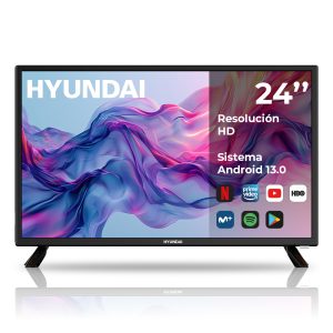 Smart TV Hyundai 24 in HD E Negro Android 13.0 Botón Apps DVBT2-S2 Miracast Modo Hotel