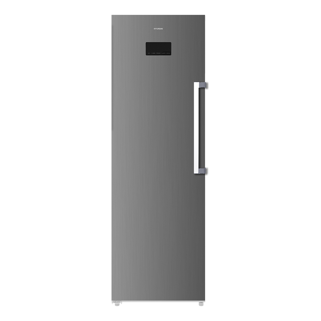 Congelador vertical Hyundai, No Frost. Capacidad 274L, Clase D. Dimensiones: 185cm 60cm 66cm. Color Inox, Control con Display táctil. Motor Inverter.