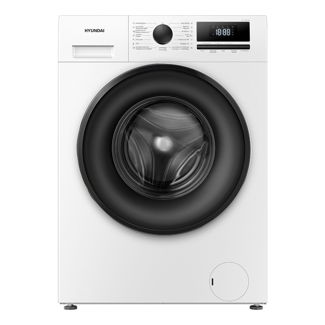 Lavadora Hyundai,Capacidad 6kg 1200rpm, Clase A. Dimensiones: 84,5cm 59,5cm 45,5cm. Color Blanco, Control con Display. Motor Inverter. Programas: Vapor Antialérgico.